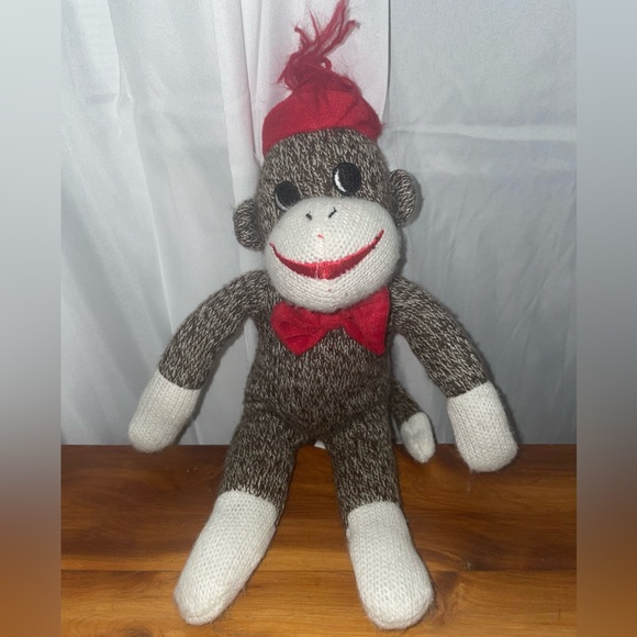 Sock monkey”10 brown plush target red hat stuff animal red bow toy classic - Picture 2 of 10